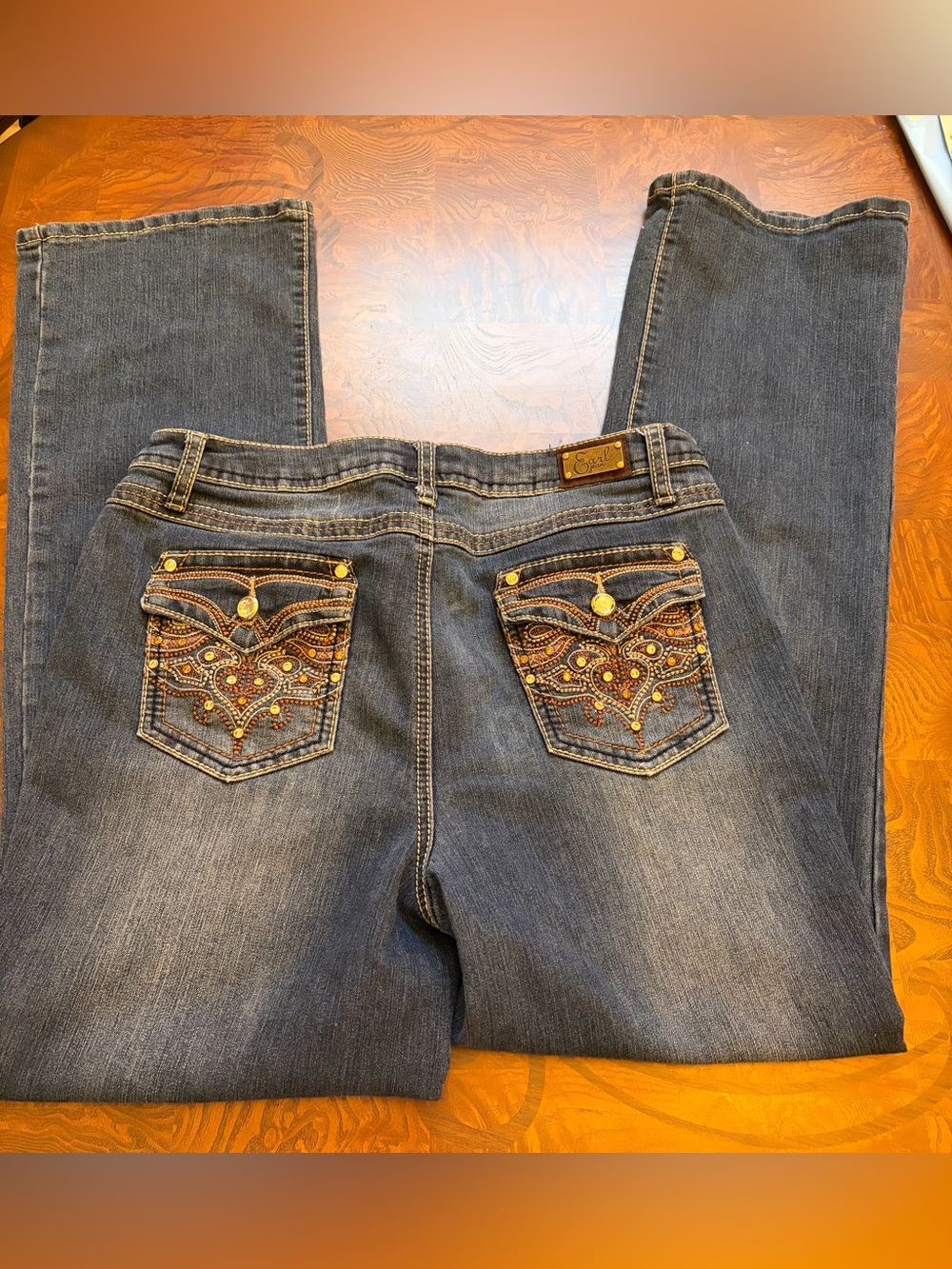 Earl Jeans Women's Boot Cut Jeans with Embellished Back Pockets - Dark Blue